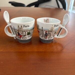 Paris Themed Espresso Cup Set with Spoons